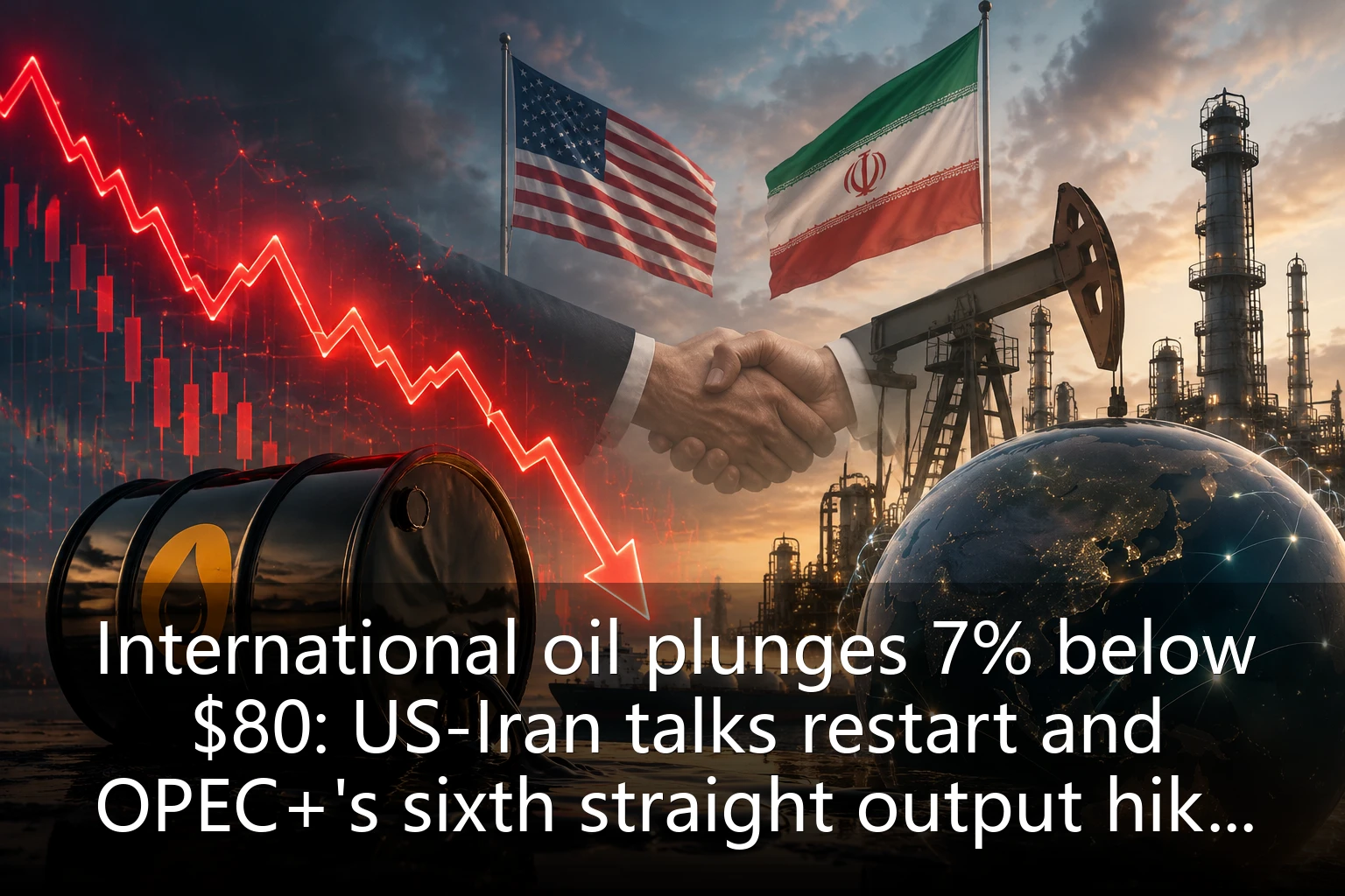 International oil plunges 7% below $80: US-Iran talks restart and OPEC+'s sixth straight output hike reshape price trend